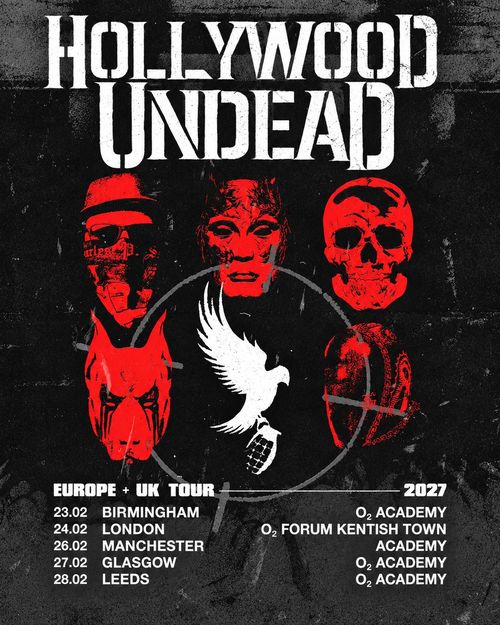 Hollywood Undead Europe + UK Tour 2027 Hollywood Undead february 2027 tour poster