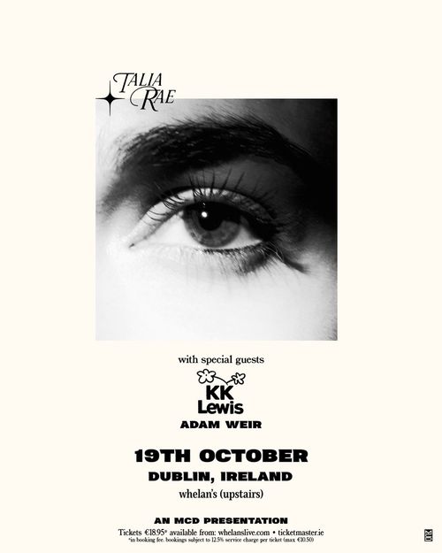 TALIA RAE KK Lewis, ADAM WEIR at whelan's on 19 October 2026 gig poster