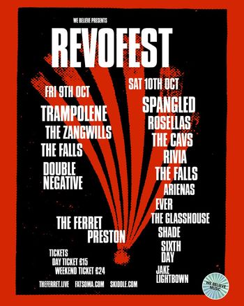 REVOFEST The Zangwills, The Cavs, RIVIA, Trampolene, Falls, Shade, Double Negative, EVER, The Glasshouse, SIXTH DAY, Spangled Rosellas, Jake Lightbown, Arienas october 2026 tour poster