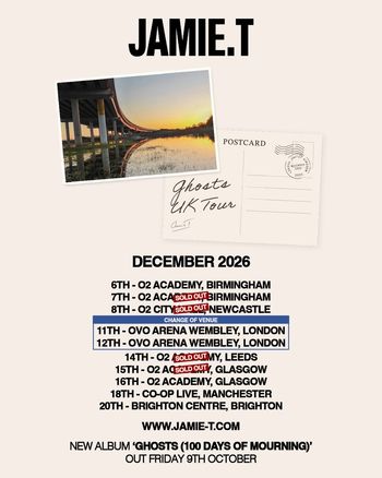 JAMIE.T Ghosts UK Tour Jamie T december 2026 tour poster