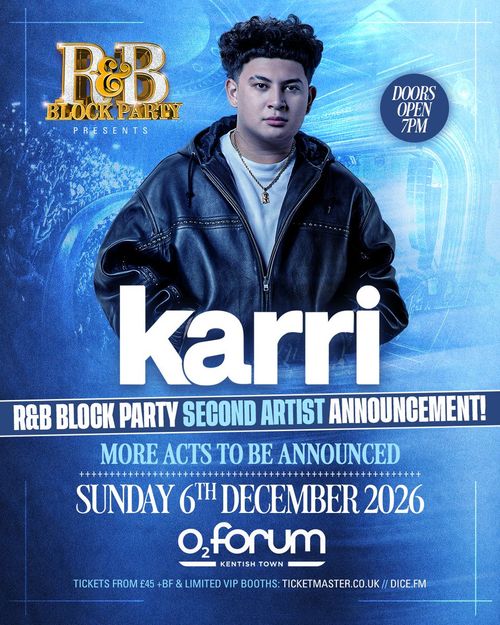 R&B Block Party Karri at O2 Forum on 6 December 2026 gig poster