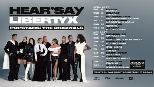 Hear'Say Liberty X Popstars: The Originals Hear'Say, Liberty X april 2027 to may 2027 tour poster