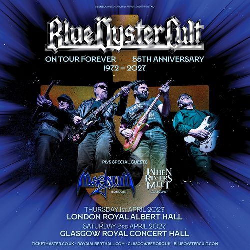 Blue Öyster Cult On Tour Forever 55th Anniversary 1972 - 2027 Magnum, When Rivers Meet, Blue Öyster Cult april 2027 tour poster