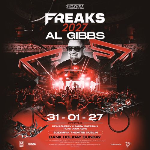 FREAKS 2027 AL GIBBS Al Gibbs, Paddy Sheridan, Josh Ashe, Dean Sherry at Olympia Theatre on 31 January 2027 gig poster