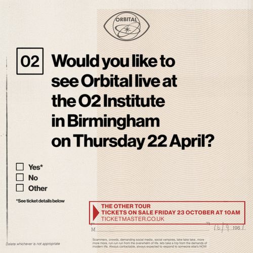 Orbital - The Other Tour Orbital april 2027 tour poster