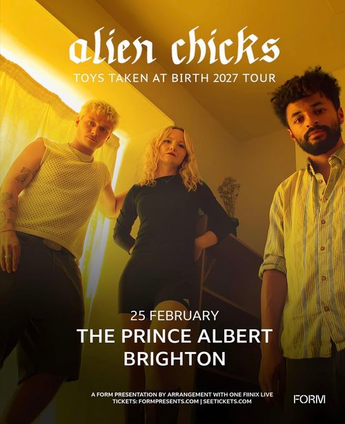 alien chicks - TOYS TAKEN AT BIRTH 2027 TOUR Alien Chicks at THE PRINCE ALBERT on 25 February 2027 gig poster