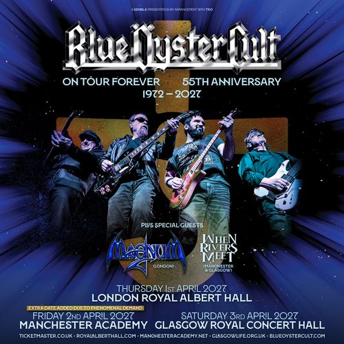 Blue Öyster Cult On Tour Forever 55th Anniversary 1972 - 2027 Magnum, When Rivers Meet, Blue Öyster Cult april 2027 tour poster