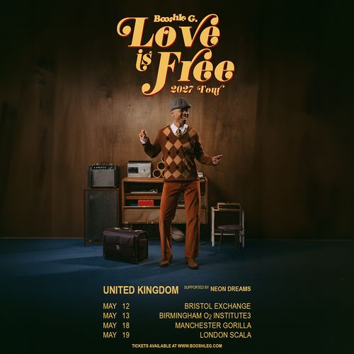 Booshle G. Love is Free 2027 Tour Neon Dreams, Booshle G. may 2027 tour poster