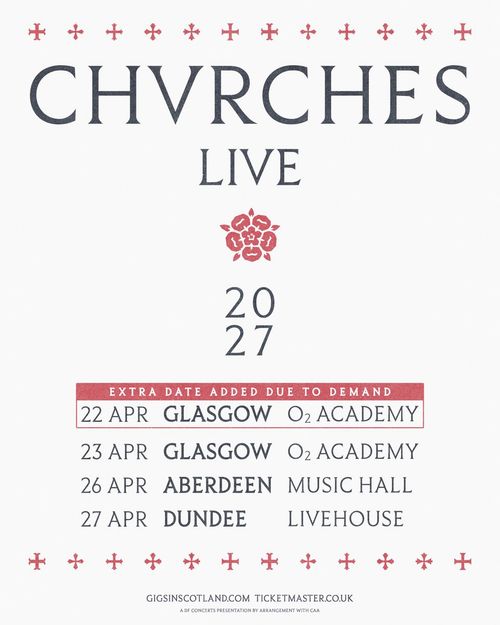 CHVRCHES LIVE 2027 CHVRCHES april 2027 tour poster