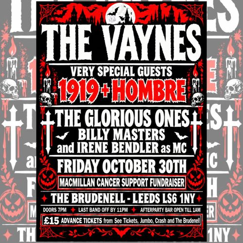 THE VAYNES IRENE BENDLER, BILLY MASTERS, 1919, THE GLORIOUS ONES, Hombre at The Brudenell on 30 October 2026 gig poster