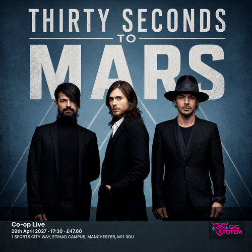 Thirty Seconds To Mars at Co-op Live on 29 April 2027 gig poster