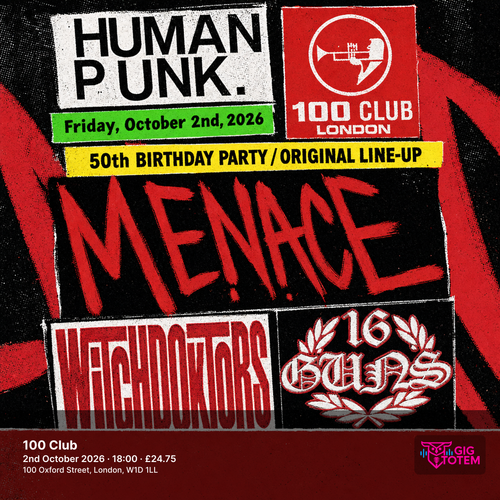 Menace 16 Guns at 100 Club on 2 October 2026 gig poster