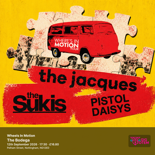 Wheels In Motion Jacques, The Sukis at The Bodega on 12 September 2026 gig poster