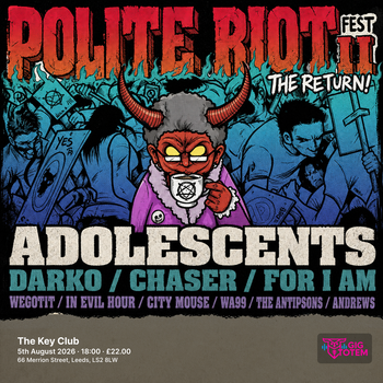 Adolescents at The Key Club on 5 August 2026 gig poster