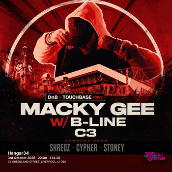 DnB x Touchbase pres Macky Gee w/ B-Line at Hangar34 on 3 October 2026 gig poster