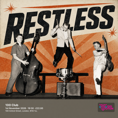 RESTLESS Mark Harman at 100 Club on 1 November 2026 gig poster