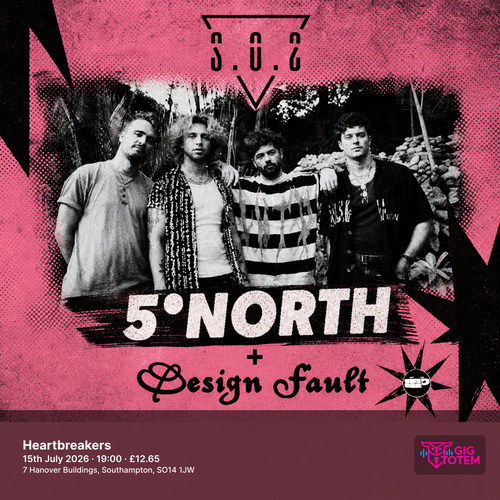SOS, 5 Degrees North, Design Fault at Heartbreakers on 15 July 2026 gig poster