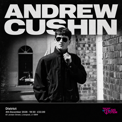 Andrew Cushin at District on 4 December 2026 gig poster