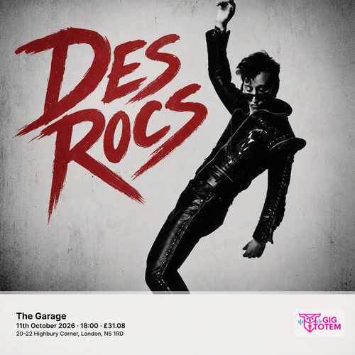 Des Rocs Finn Forster at The Garage on 11 October 2026 gig poster