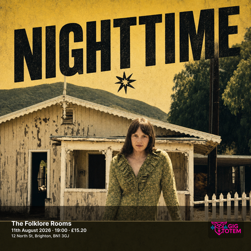 Nighttime at The Folklore Rooms on 11 August 2026 gig poster