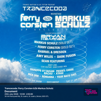 Trancecoda: Ferry Corsten b2b Markus Schulz Ferry Corsten Vs Markus Schulz, Markus Schulz at Document on 25 July 2026 gig poster