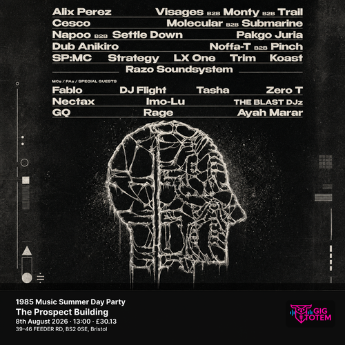 1985 Music Summer Day Party Alix Perez, Visages at The Prospect Building on 8 August 2026 gig poster